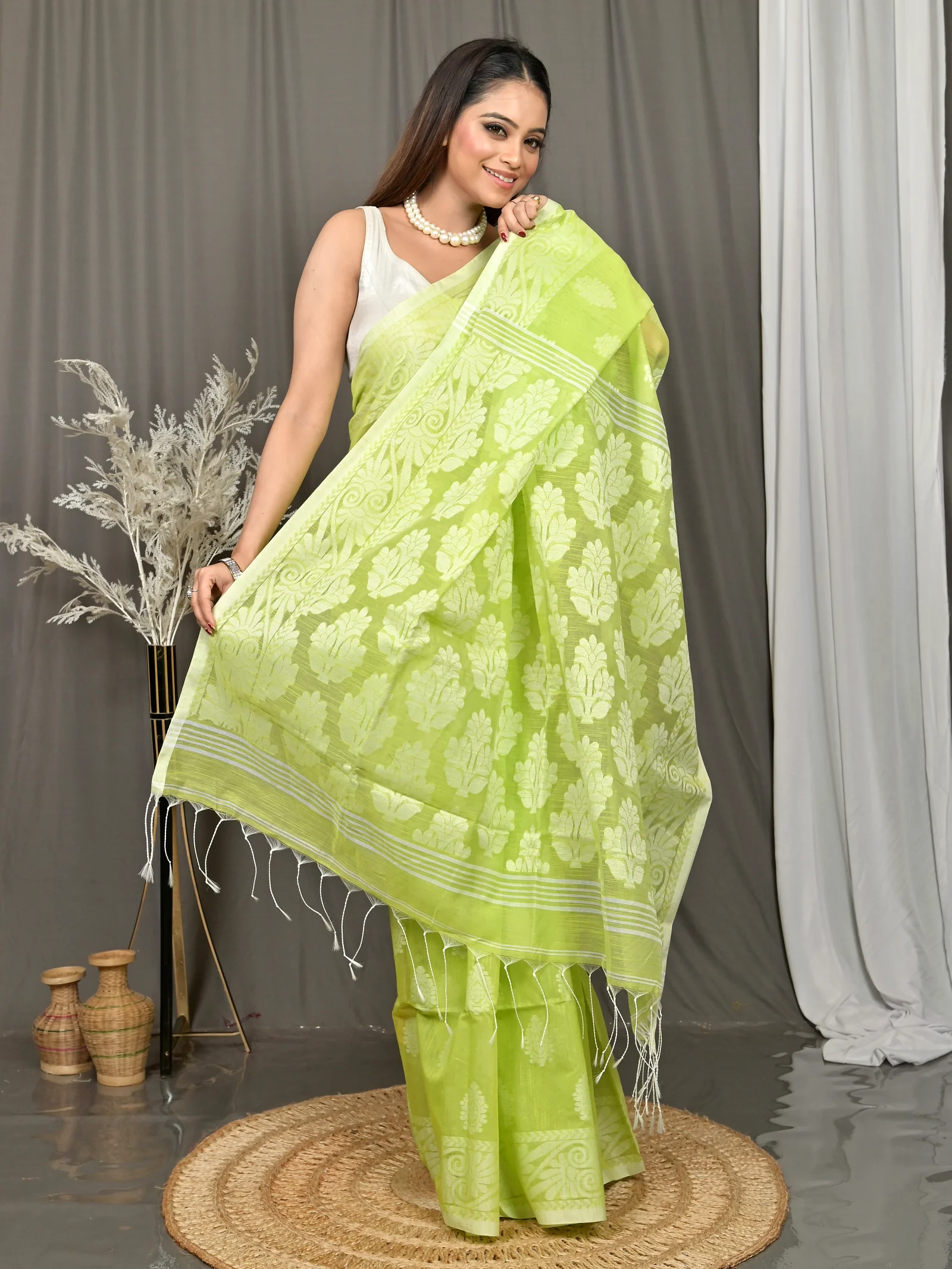 Green Cotton Parbit Handloom Saree  (51)