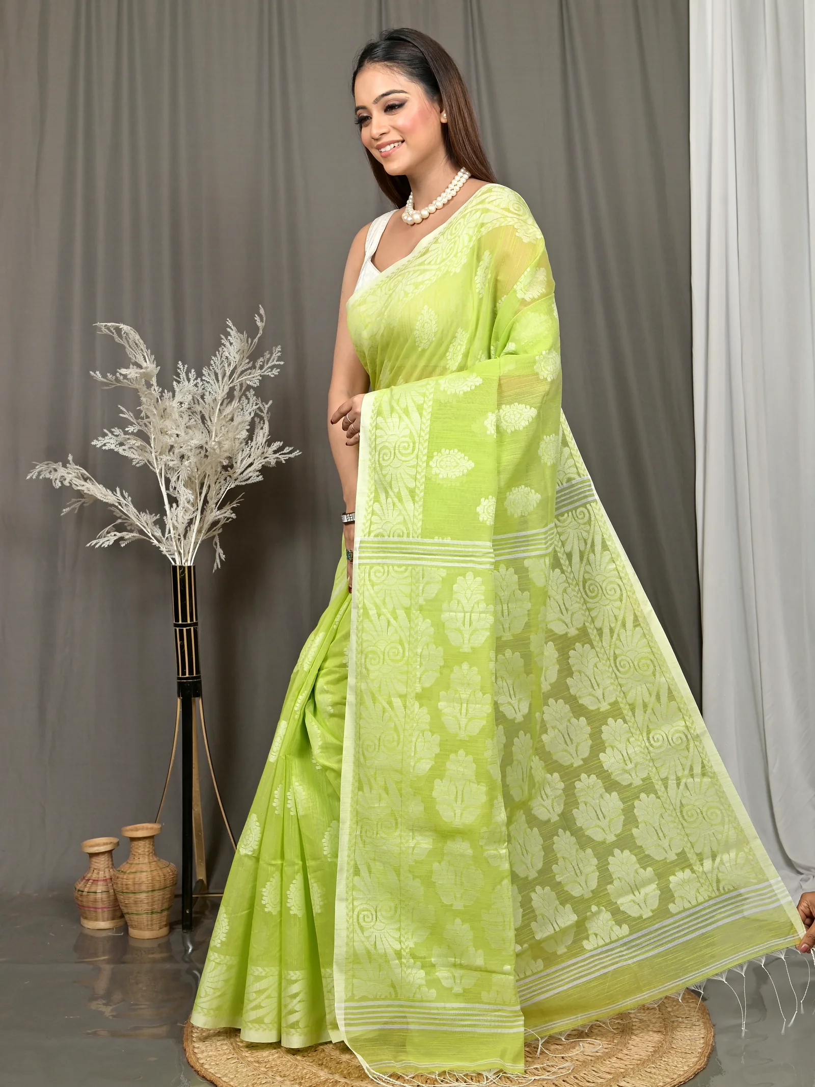 Green Cotton Parbit Handloom Saree  (51)