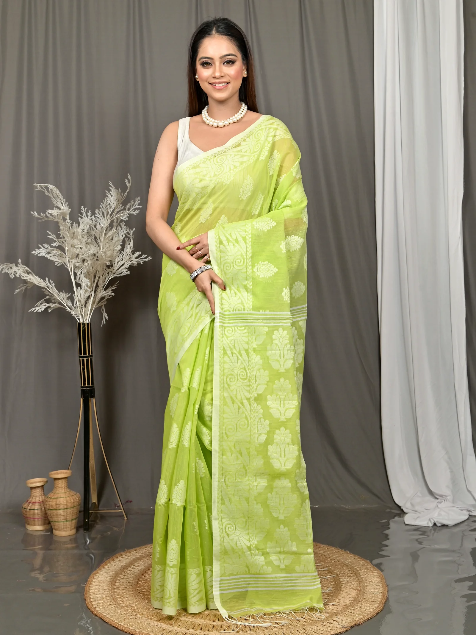 Green Cotton Parbit Handloom Saree  (51)