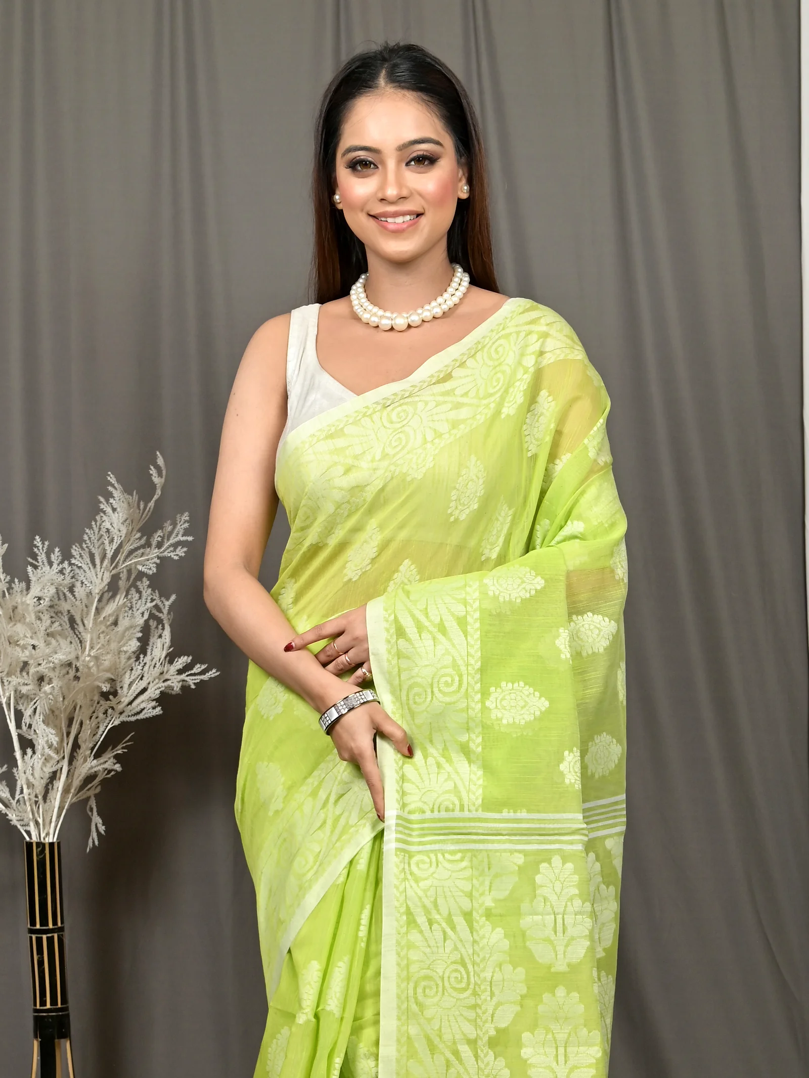 Green Cotton Parbit Handloom Saree  (51)