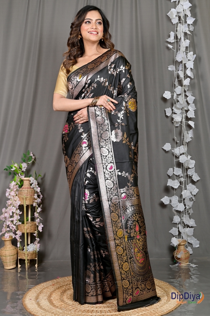 Black Cotton Silk Parosha Kathan Saree (510)