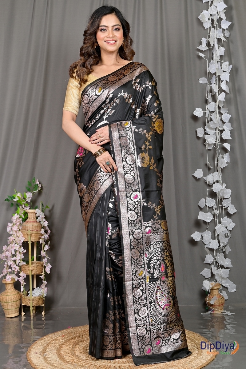 Black Cotton Silk Parosha Kathan Saree (510)