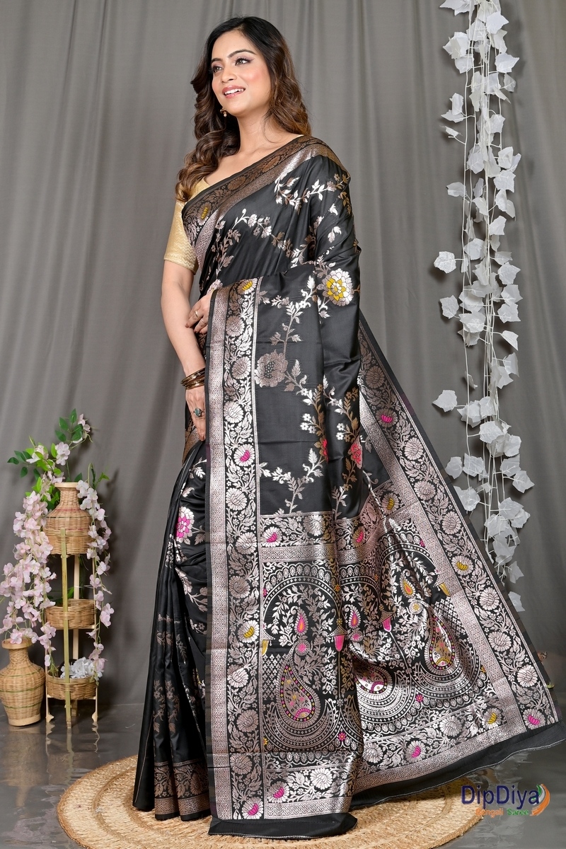 Black Cotton Silk Parosha Kathan Saree (510)
