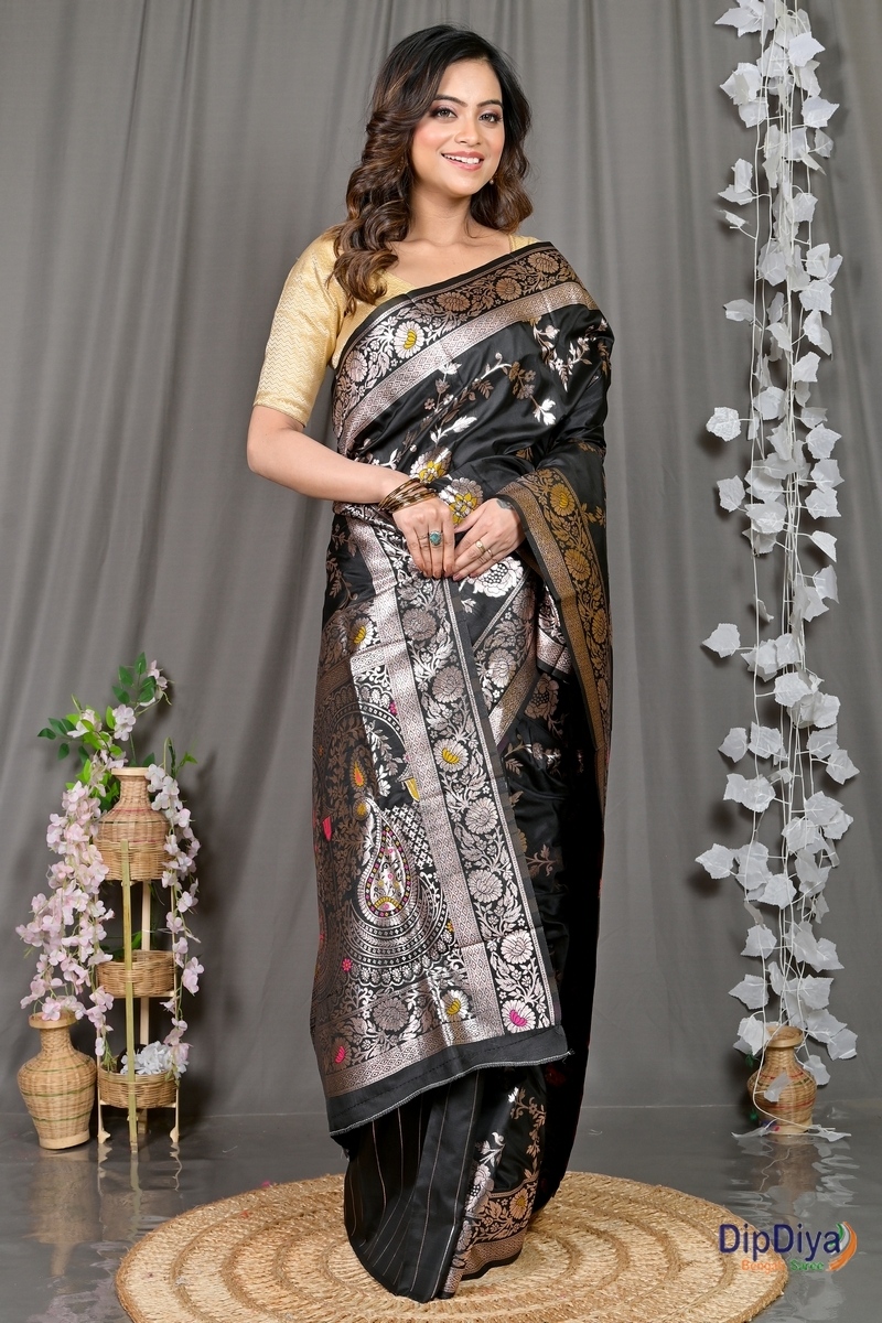 Black Cotton Silk Parosha Kathan Saree (510)