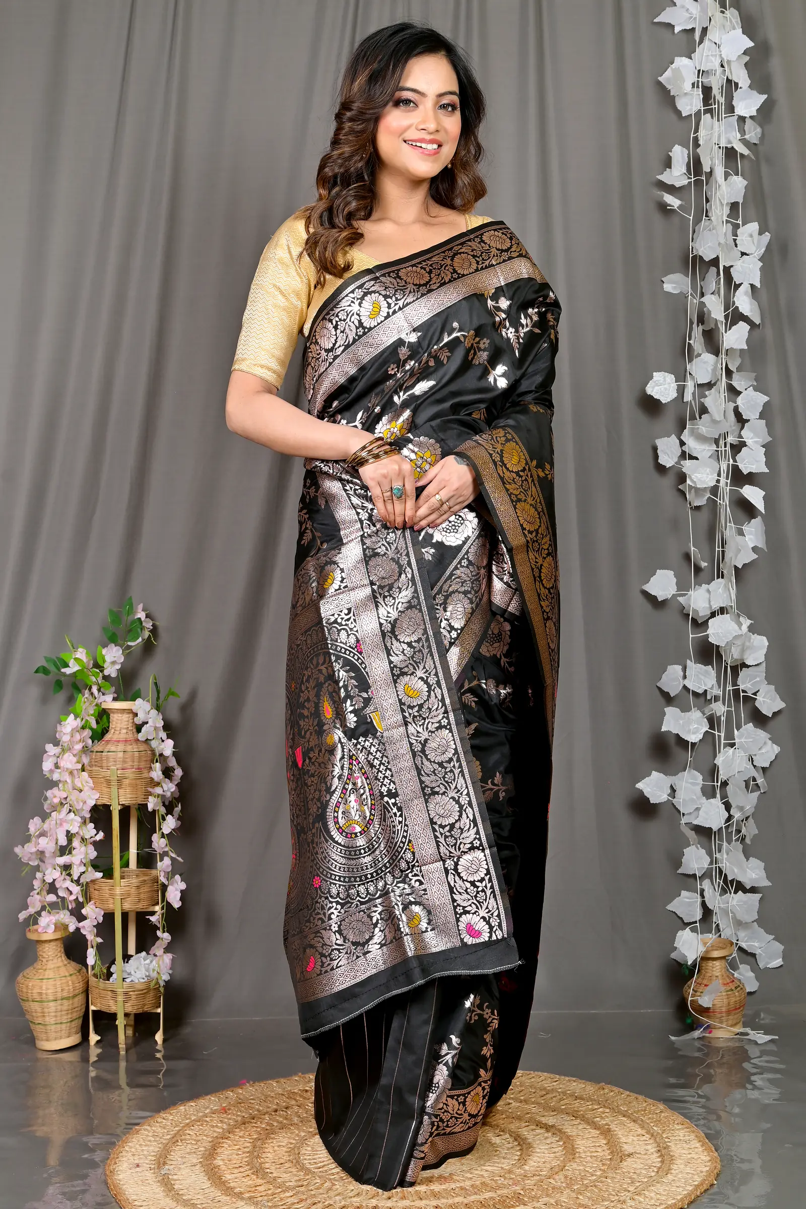 Black Cotton Silk Parosha Kathan Saree (510)