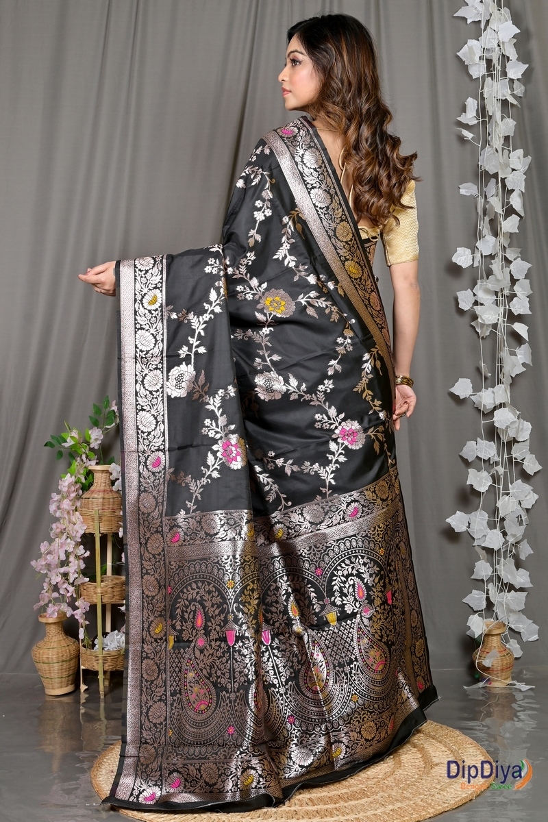 Black Cotton Silk Parosha Kathan Saree (510)
