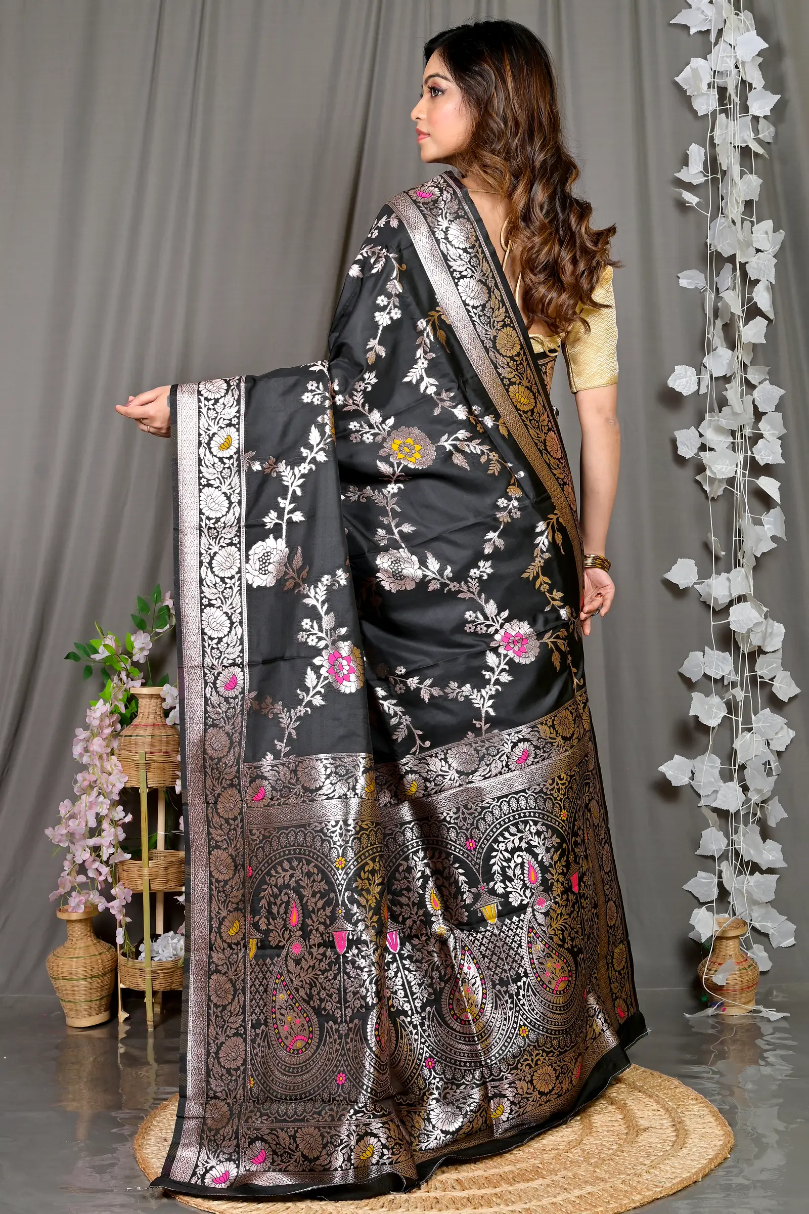 Black Cotton Silk Parosha Kathan Saree (510)