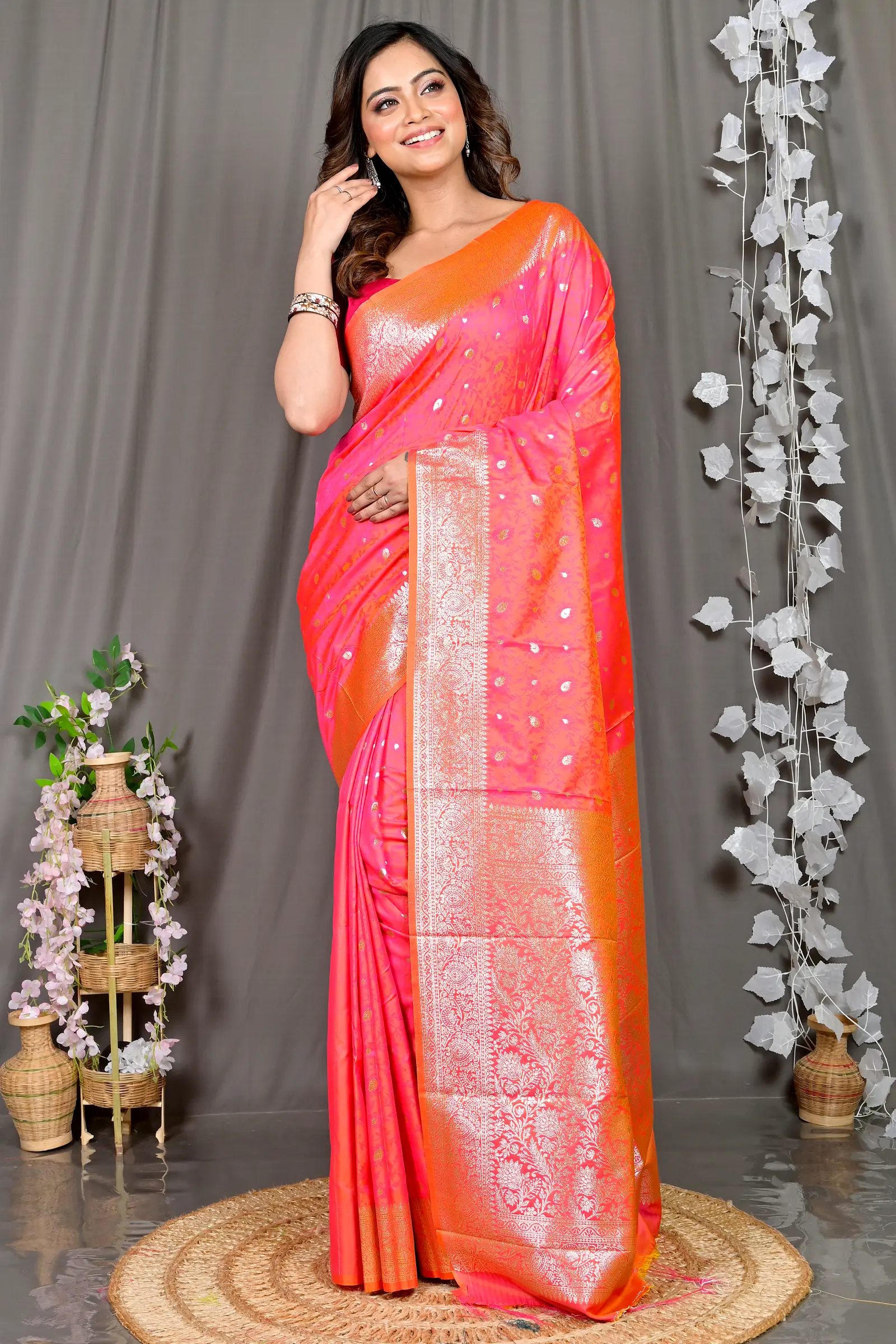 Orange Cotton Silk Parova Tanchui Saree (511)