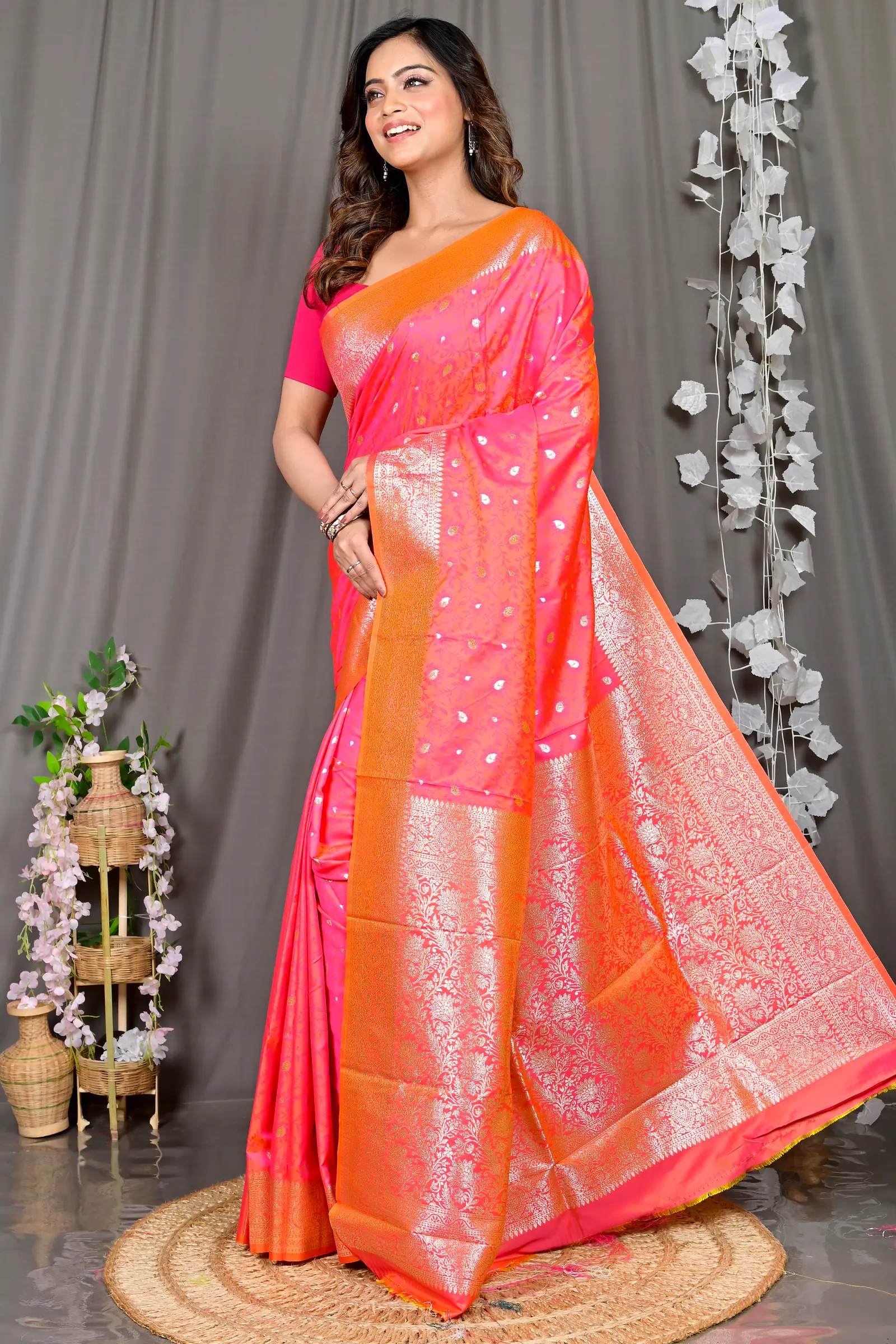 Orange Cotton Silk Parova Tanchui Saree (511)