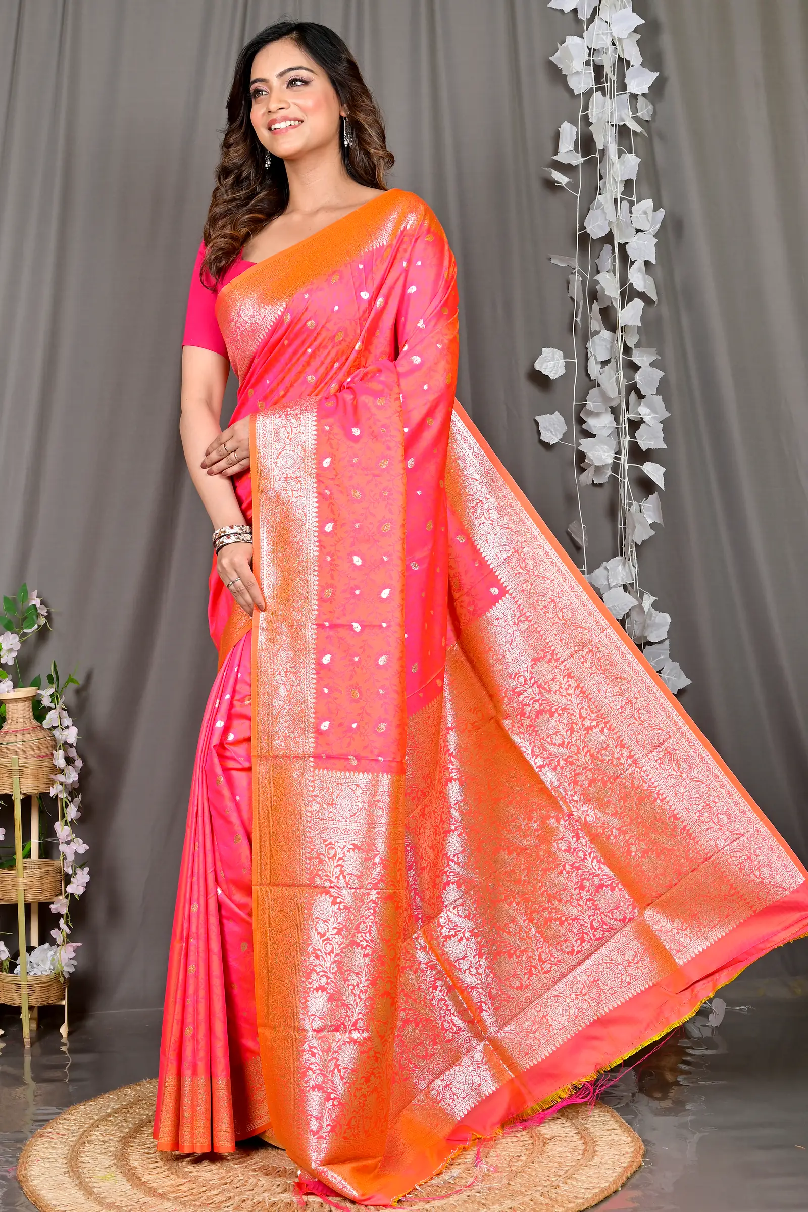 Orange Cotton Silk Parova Tanchui Saree (511)