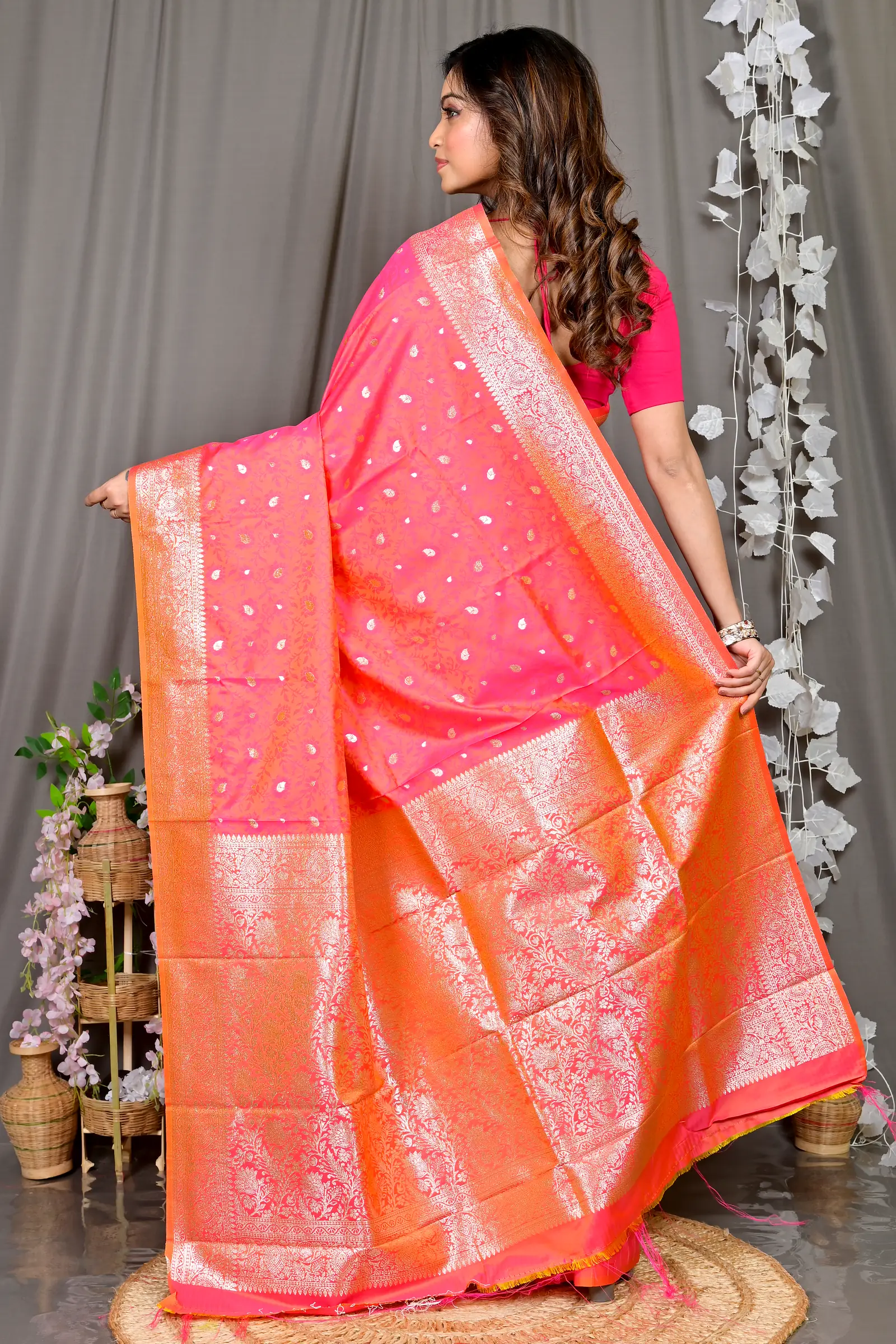 Orange Cotton Silk Parova Tanchui Saree (511)