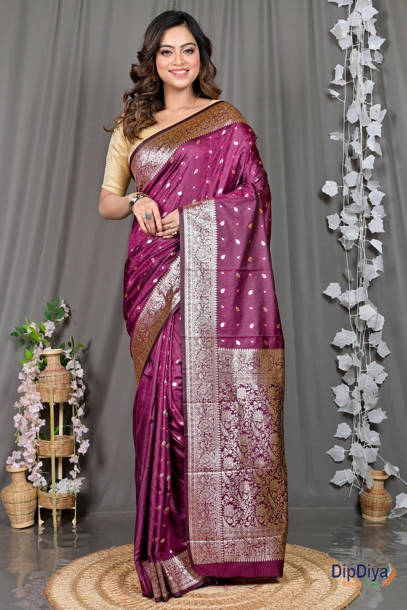 Maroon Cotton Silk Parova Tanchui Saree (512)