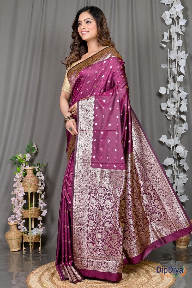 Maroon Cotton Silk Parova Tanchui Saree (512)