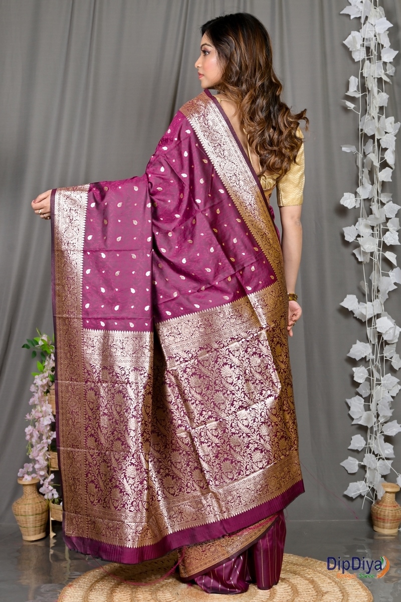 Maroon Cotton Silk Parova Tanchui Saree (512)