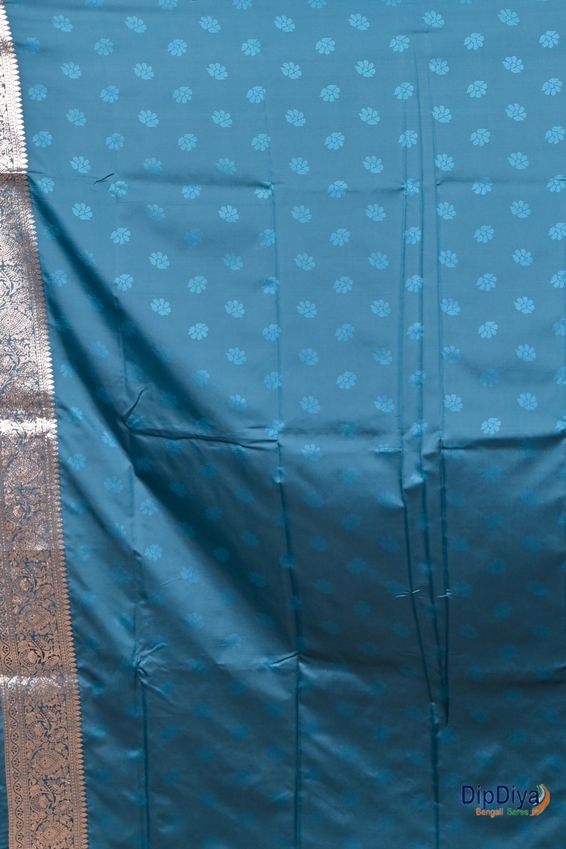 Turquoise Blue Cotton Silk Parova Tanchui Saree (513)