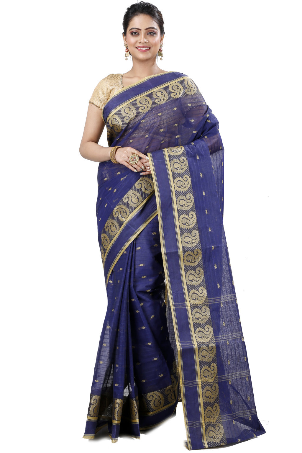 Naby Blue Pure Cotton Kolka_Guti Tant Saree (5132)