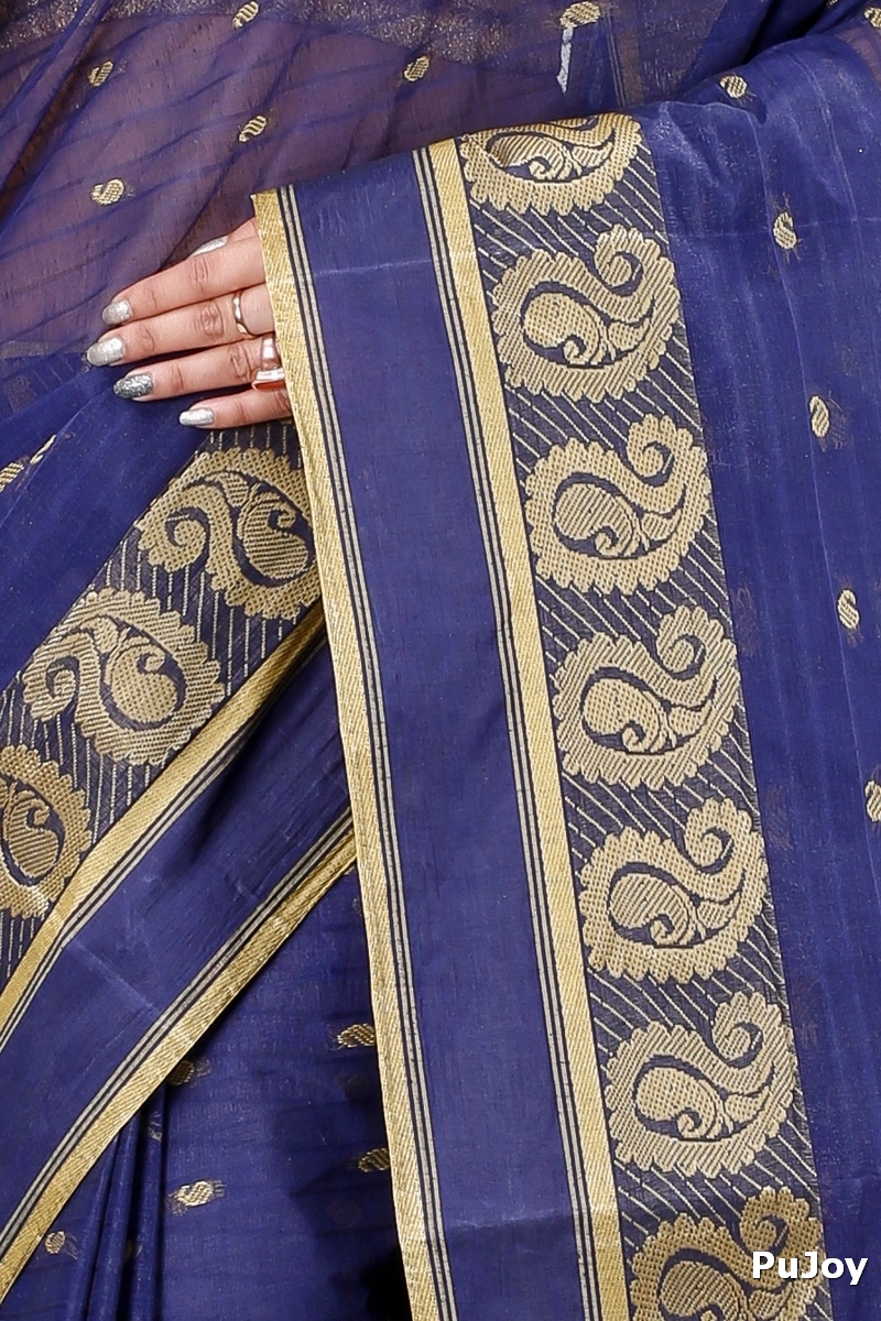 Naby Blue Pure Cotton Kolka_Guti Tant Saree (5132)