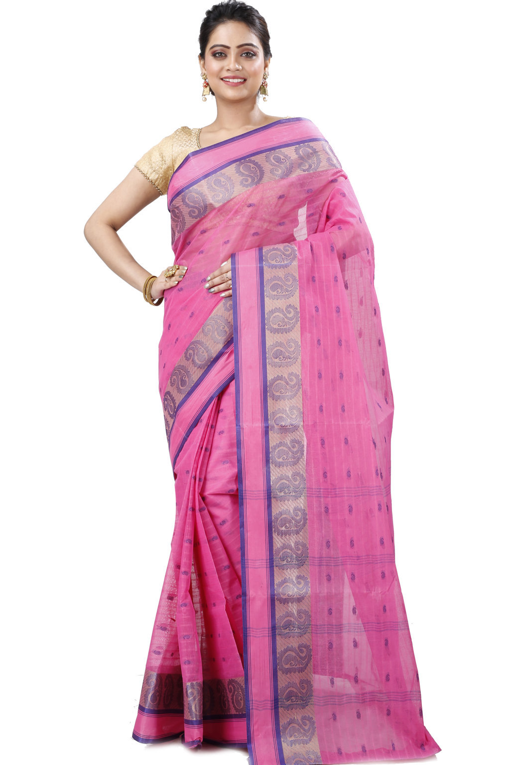Pink Pure Cotton Kolka_Guti Tant Saree (5133)