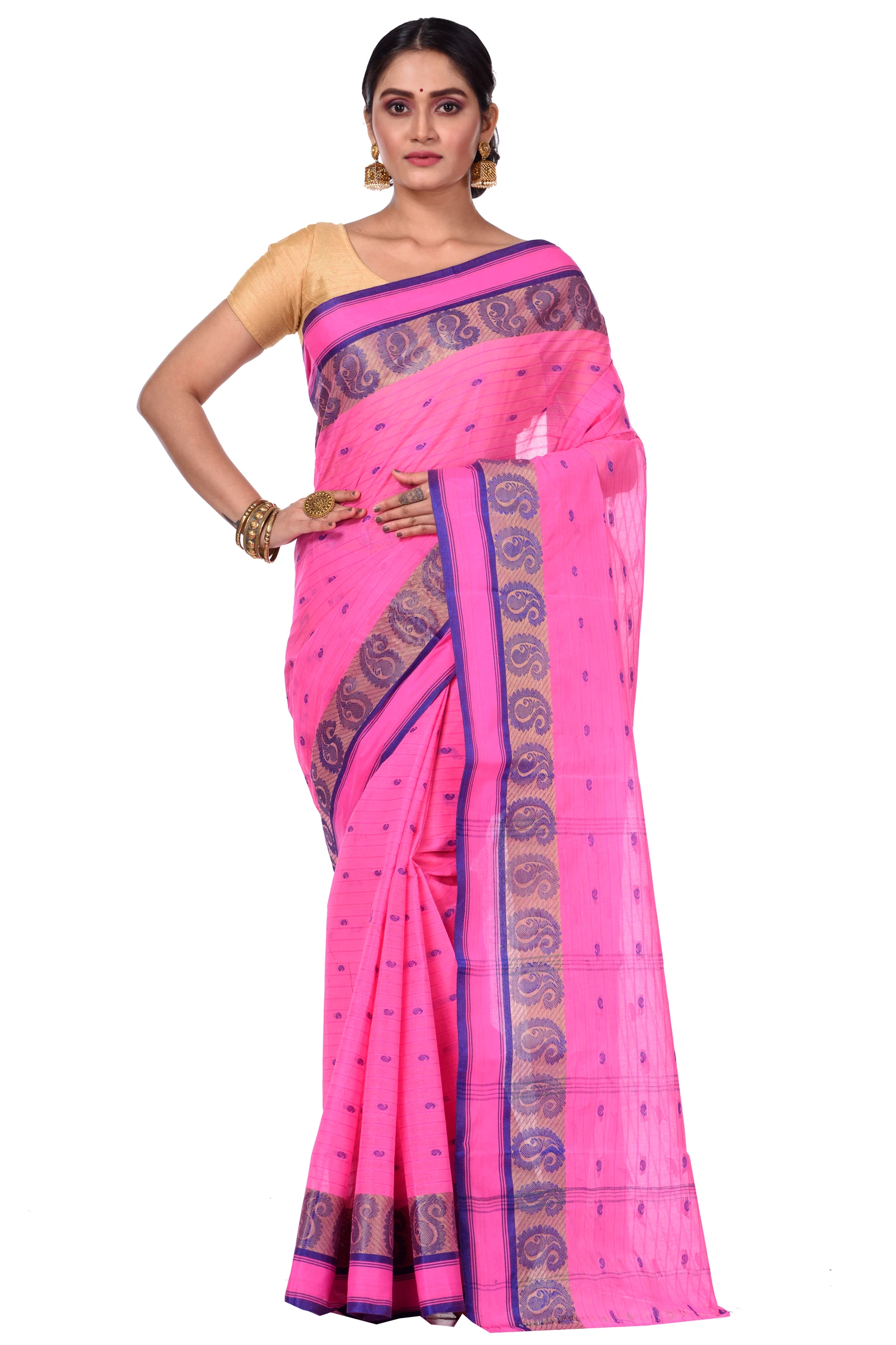 Pink Pure Cotton Kolka_Guti Tant Saree (5133)