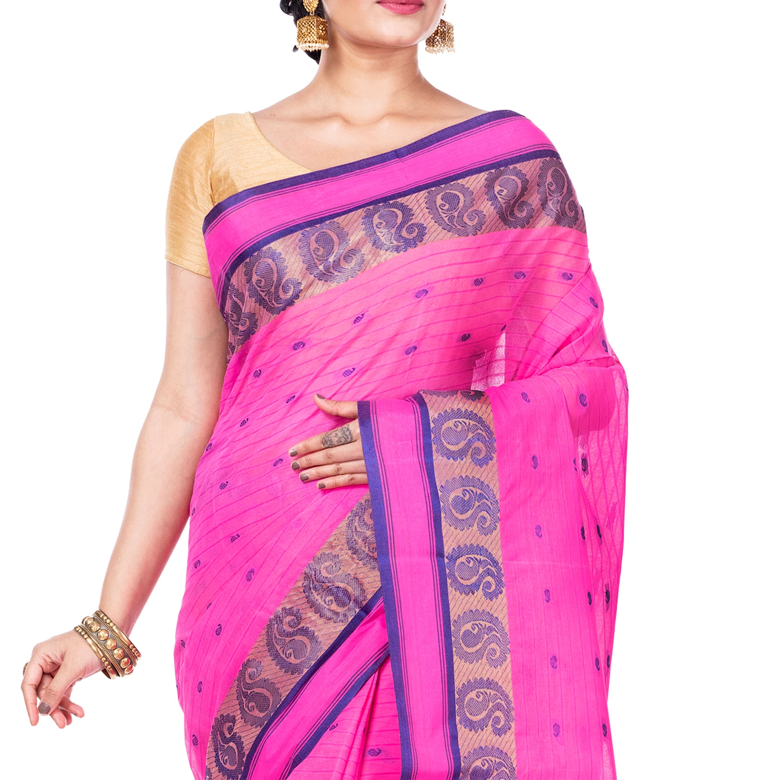 Pink Pure Cotton Kolka_Guti Tant Saree (5133)