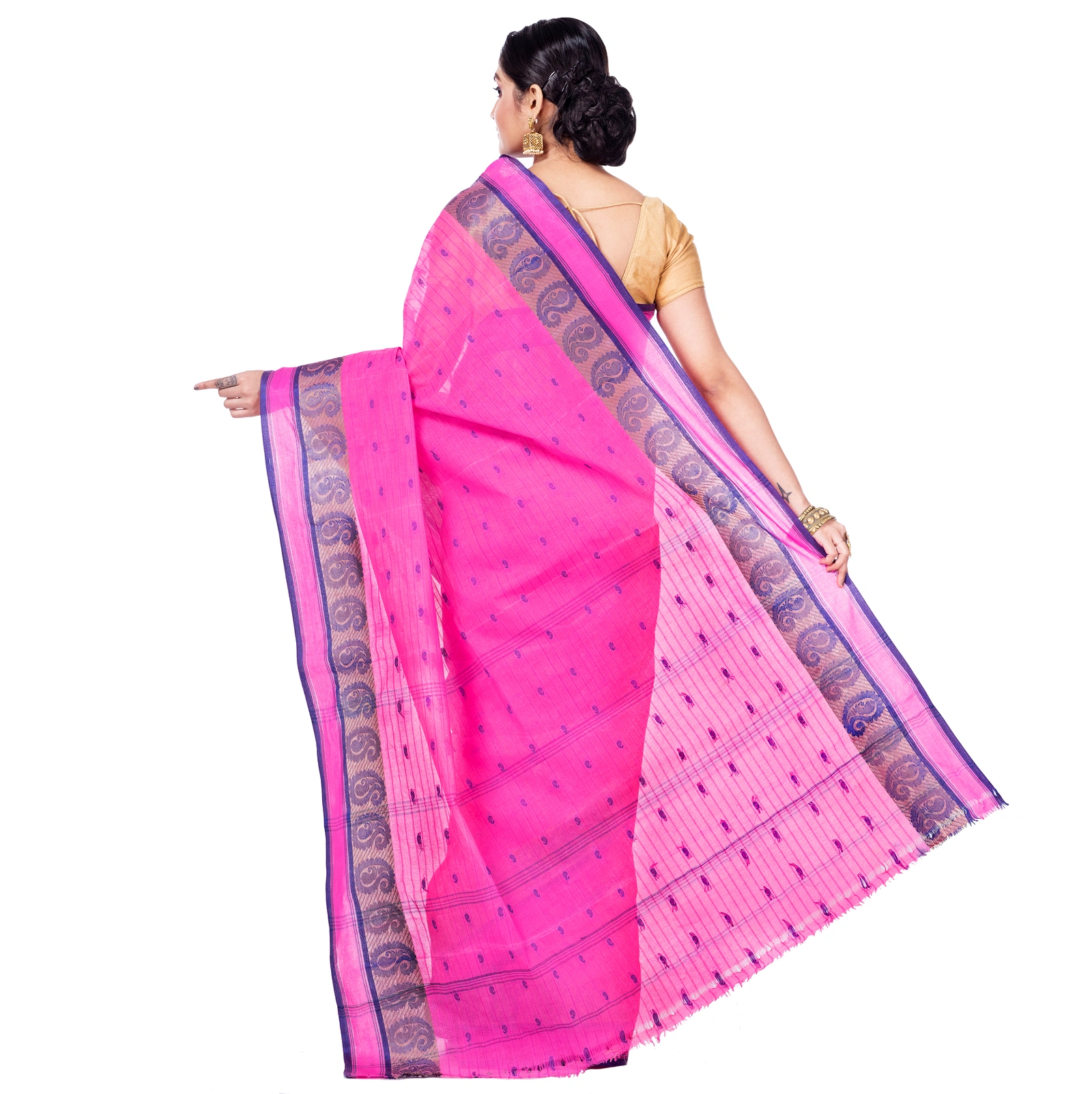 Pink Pure Cotton Kolka_Guti Tant Saree (5133)