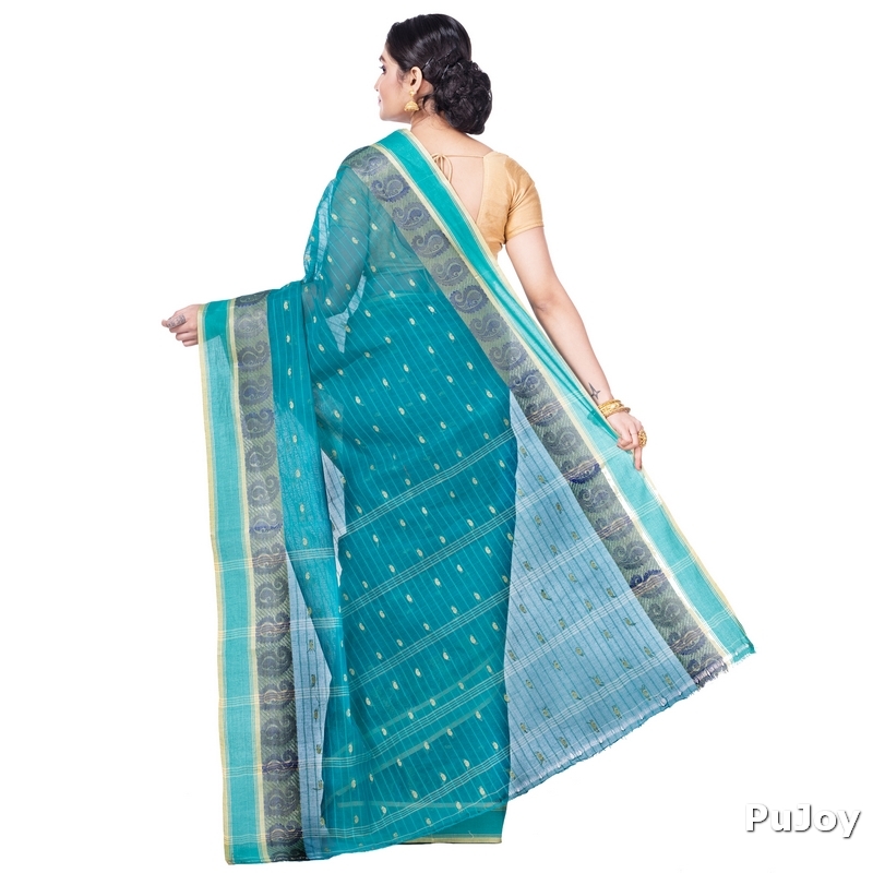 Dark Green Pure Cotton Kolka_Guti Tant Saree (5134)