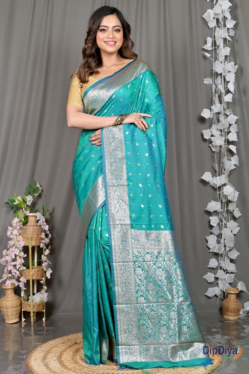 See Green Cotton Silk Parova Tanchui Saree (515)