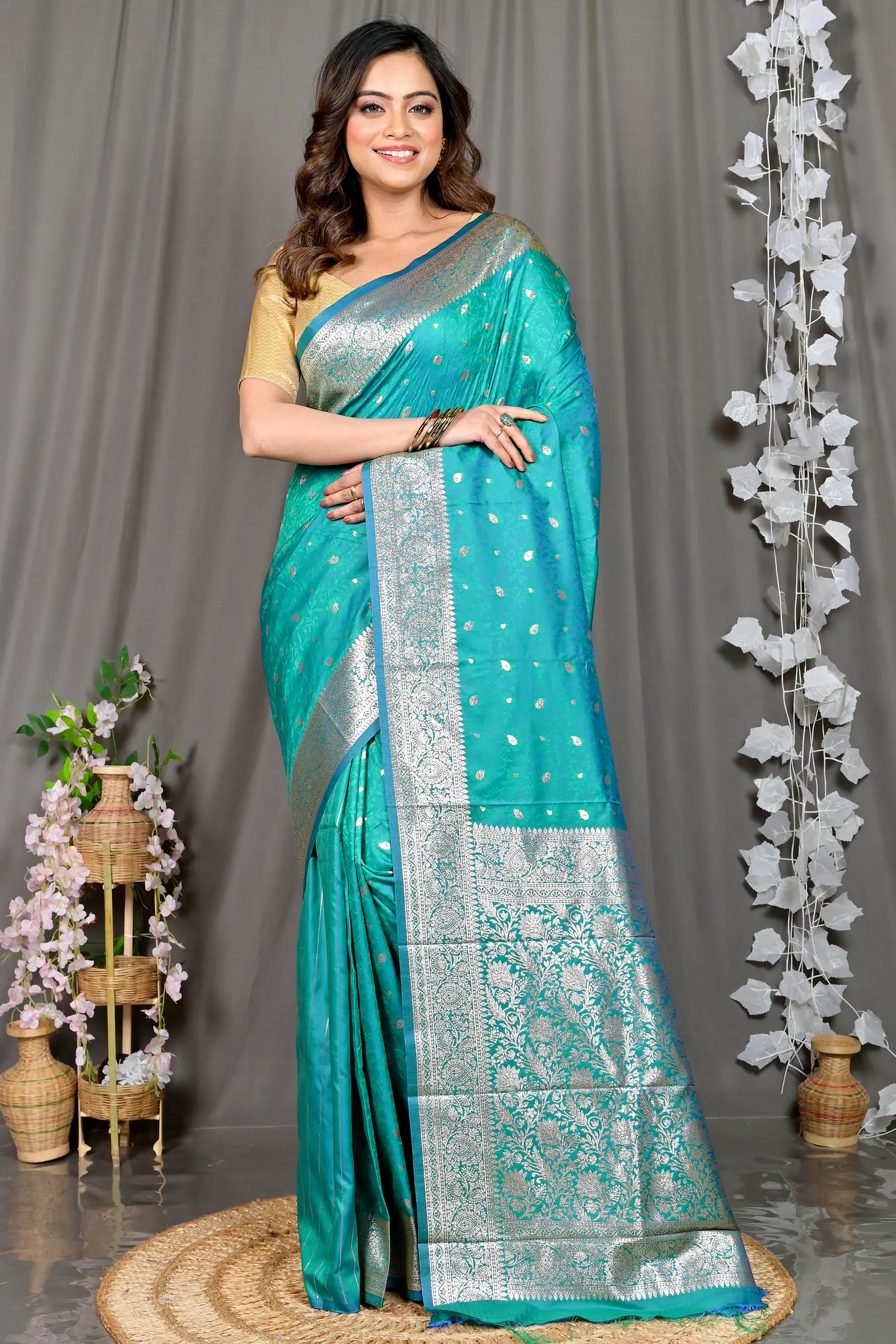See Green Cotton Silk Parova Tanchui Saree (515)