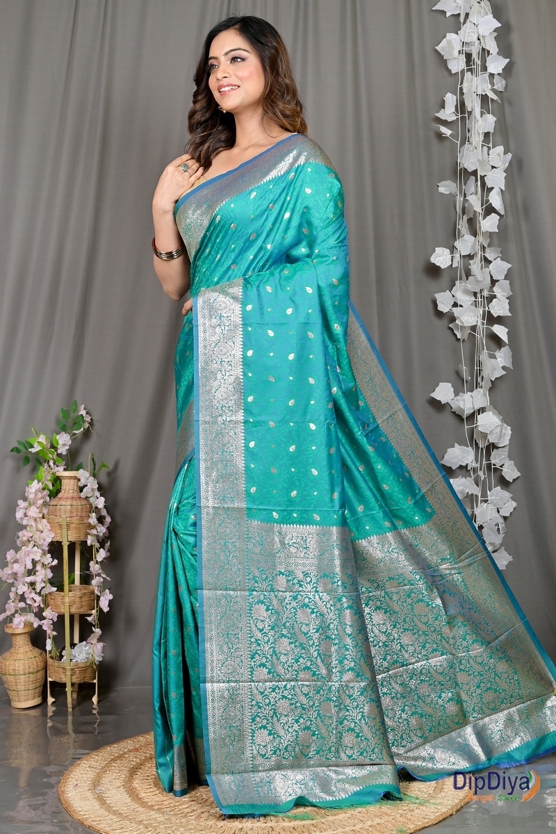 See Green Cotton Silk Parova Tanchui Saree (515)