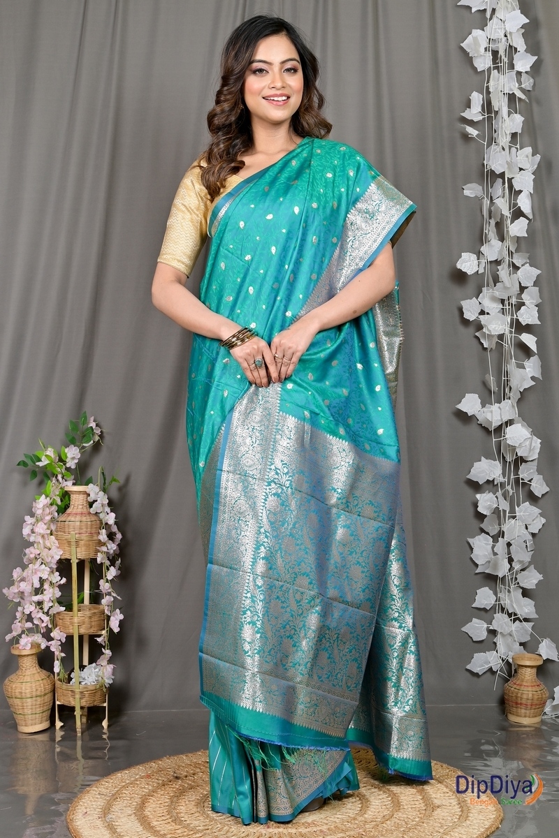 See Green Cotton Silk Parova Tanchui Saree (515)