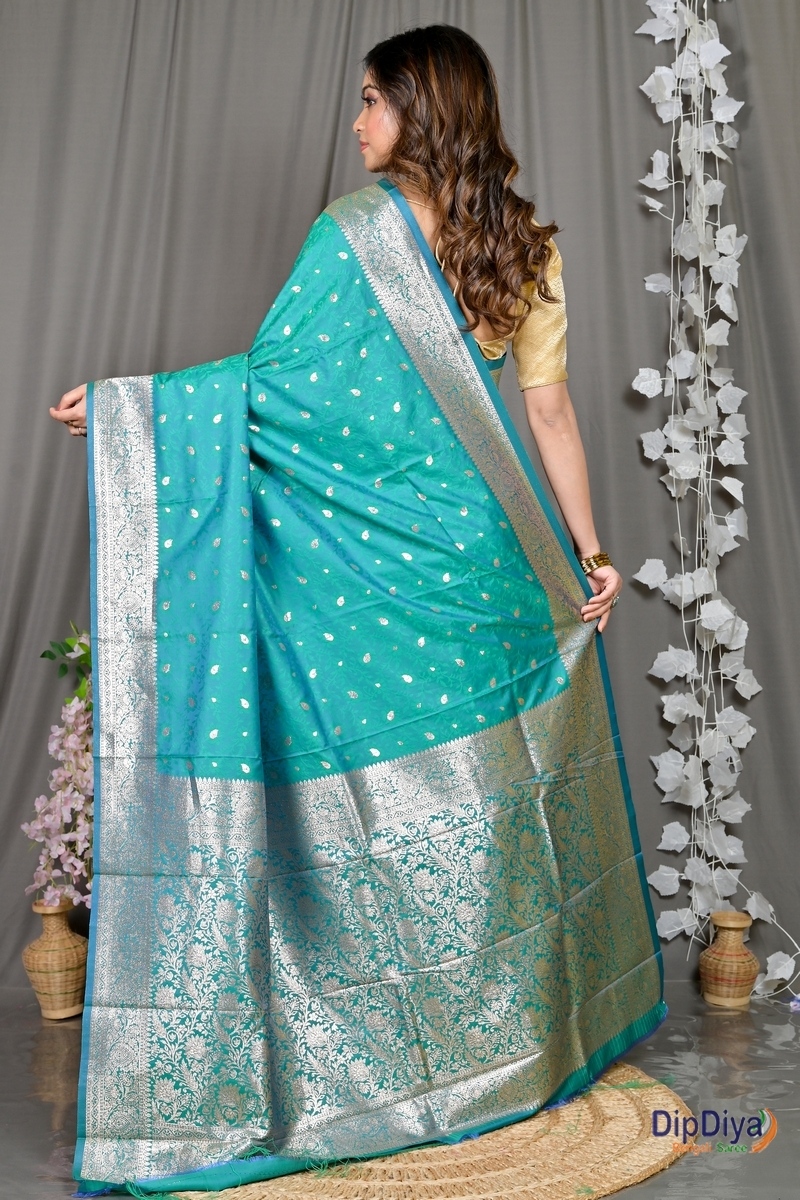 See Green Cotton Silk Parova Tanchui Saree (515)