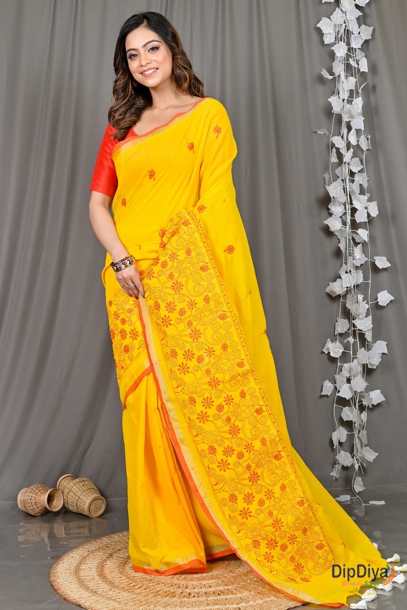 Yellow Cotton Blended Paru Hand Loom Saree (517)