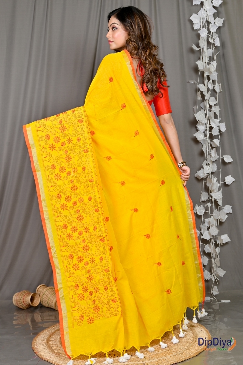 Yellow Cotton Blended Paru Hand Loom Saree (517)