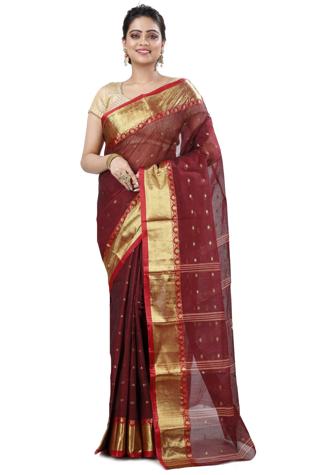Brown Pure Cotton JoriPar Tant Saree (5173)