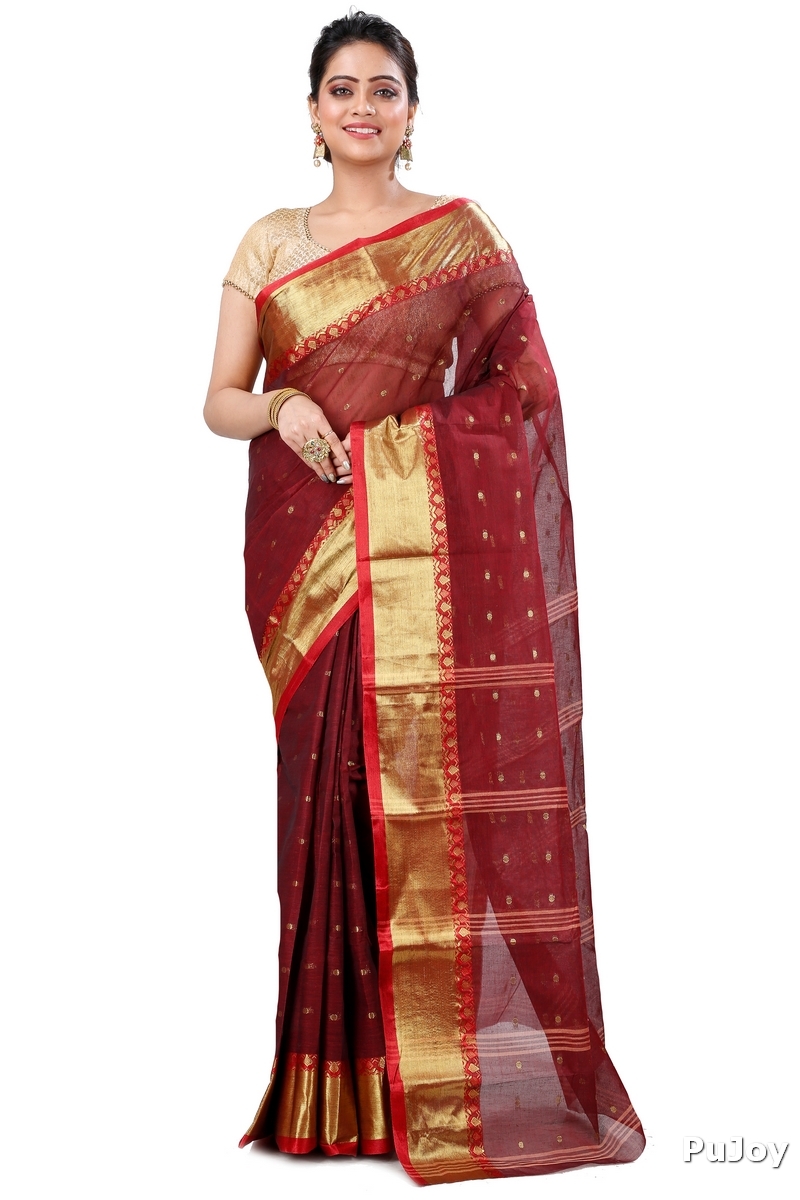 Brown Pure Cotton JoriPar Tant Saree (5173)