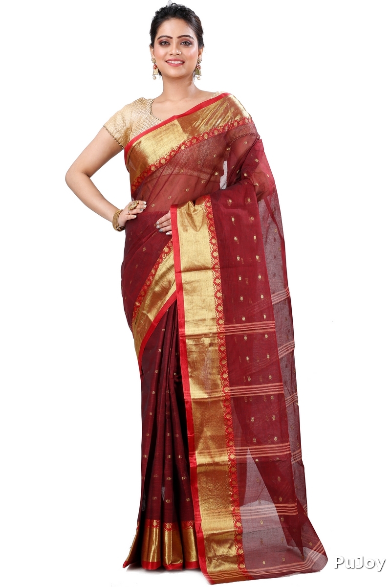 Brown Pure Cotton JoriPar Tant Saree (5173)