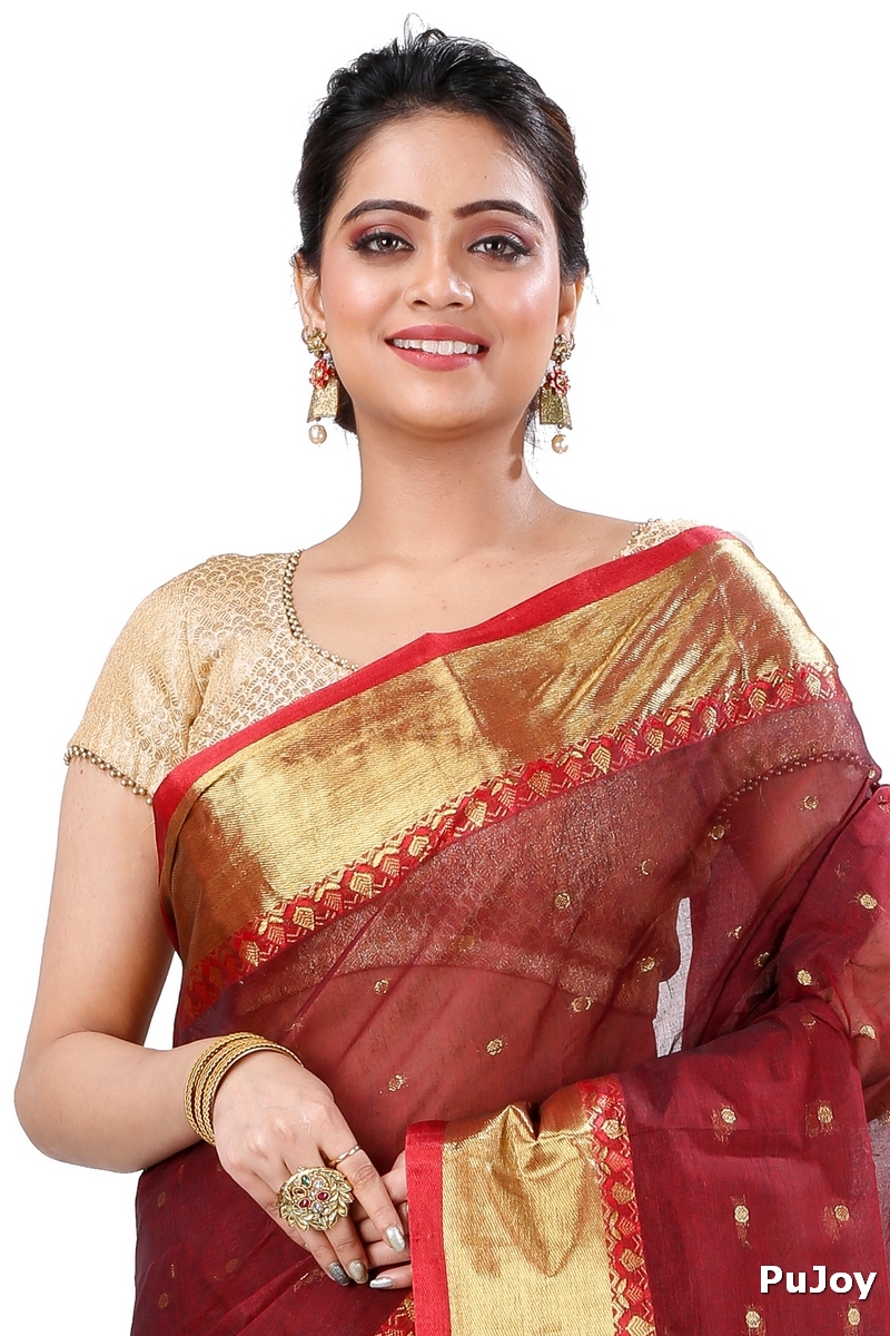 Brown Pure Cotton JoriPar Tant Saree (5173)