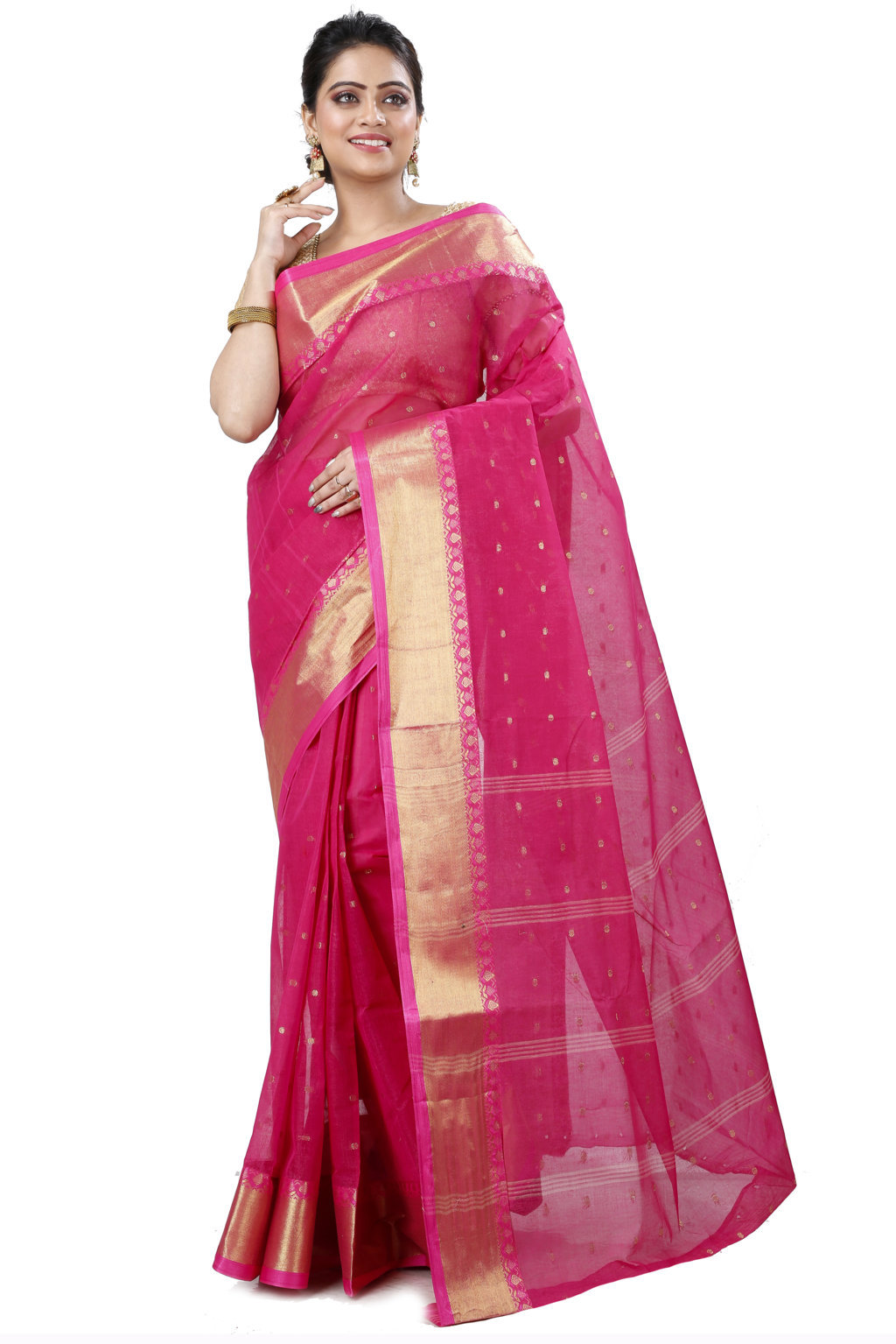 Pink Pure Cotton JoriPar Tant Saree (5174)