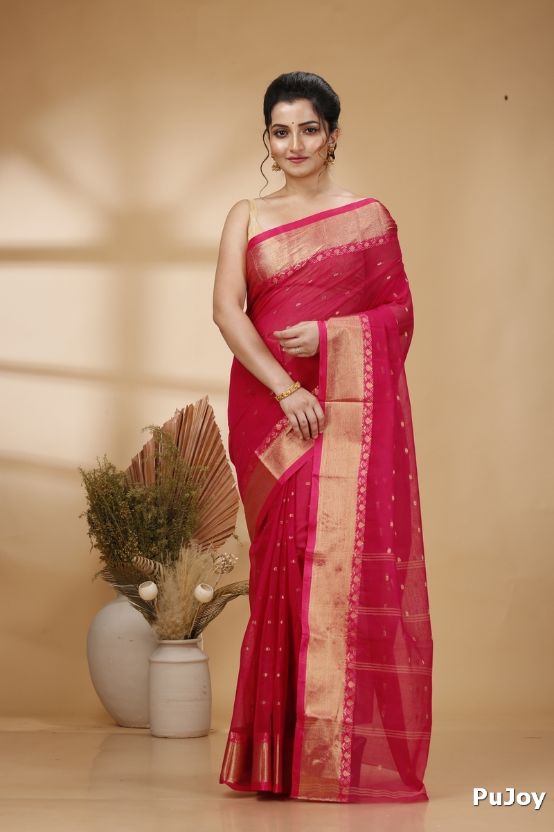 Pink Pure Cotton JoriPar Tant Saree (5174)