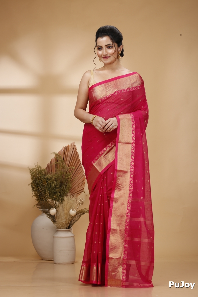 Pink Pure Cotton JoriPar Tant Saree (5174)