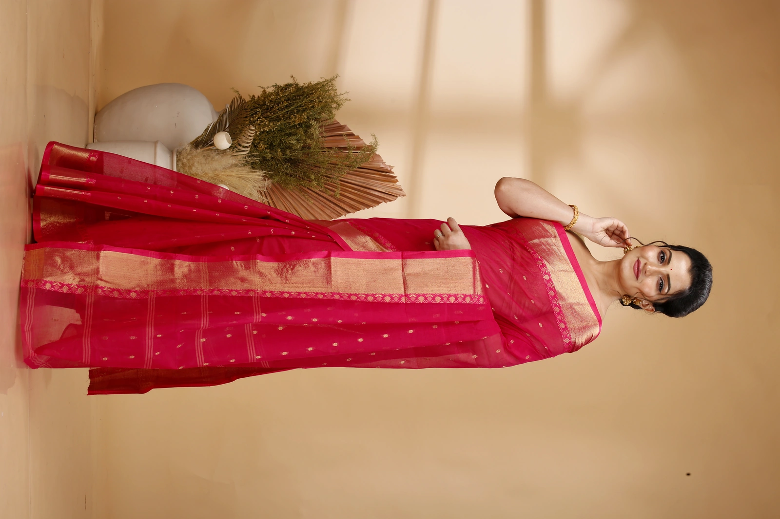 Pink Pure Cotton JoriPar Tant Saree (5174)