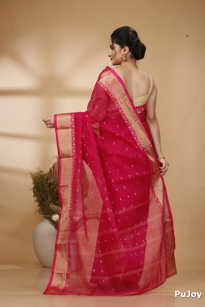 Pink Pure Cotton JoriPar Tant Saree (5174)