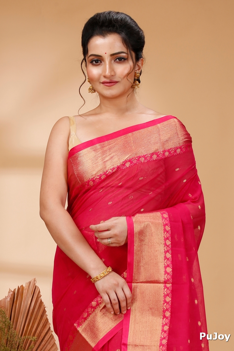 Red Pure Cotton JoriPar Tant Saree (5175)