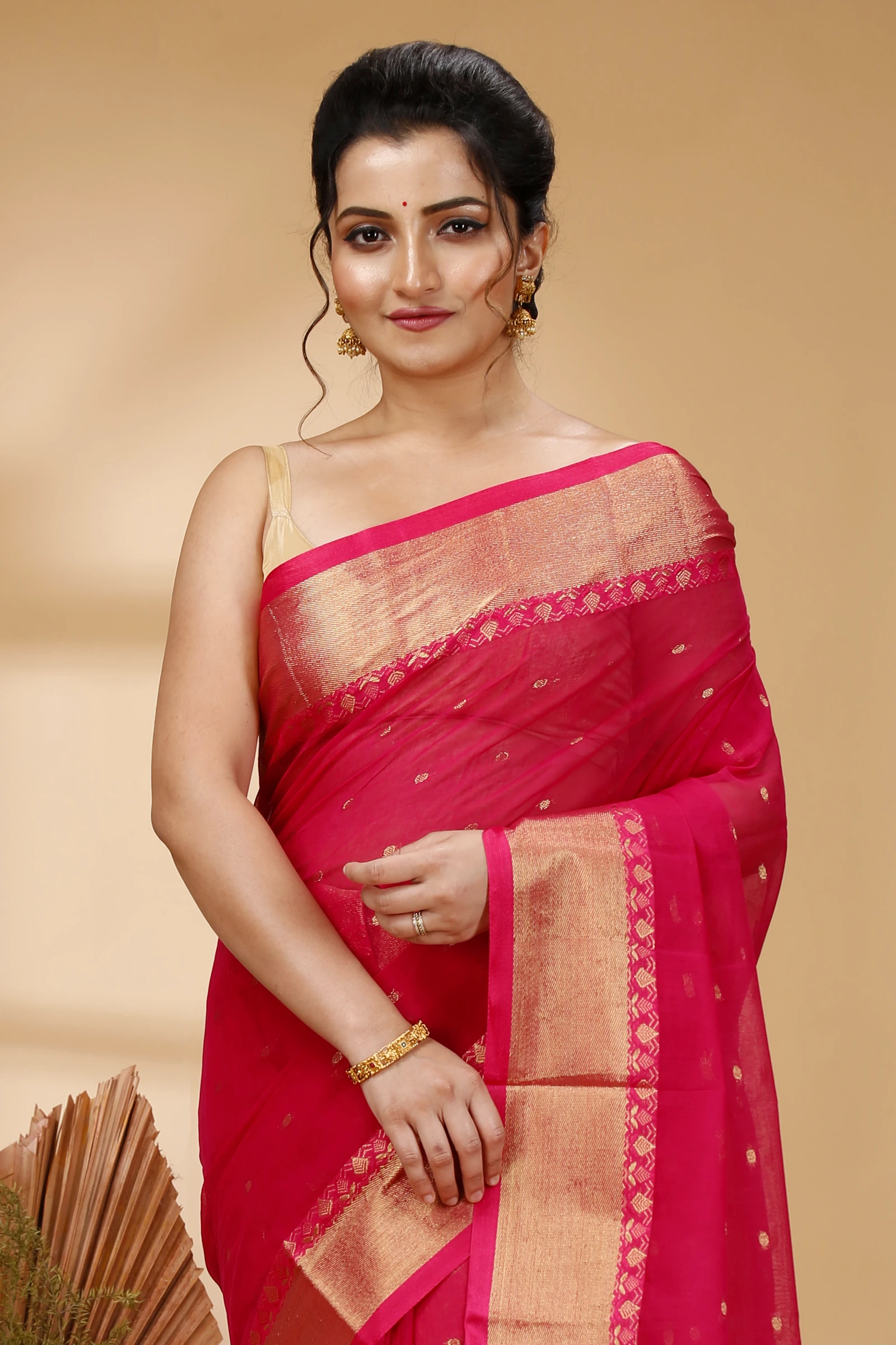Red Pure Cotton JoriPar Tant Saree (5175)