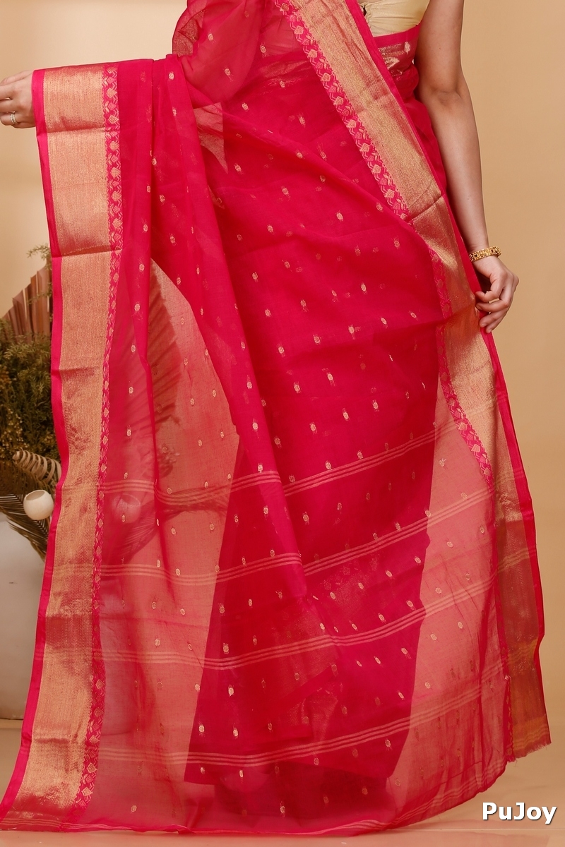 Red Pure Cotton JoriPar Tant Saree (5175)