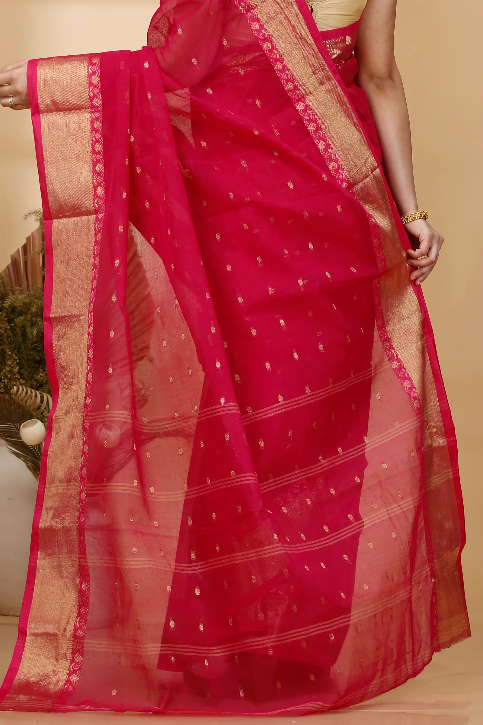 Red Pure Cotton JoriPar Tant Saree (5175)