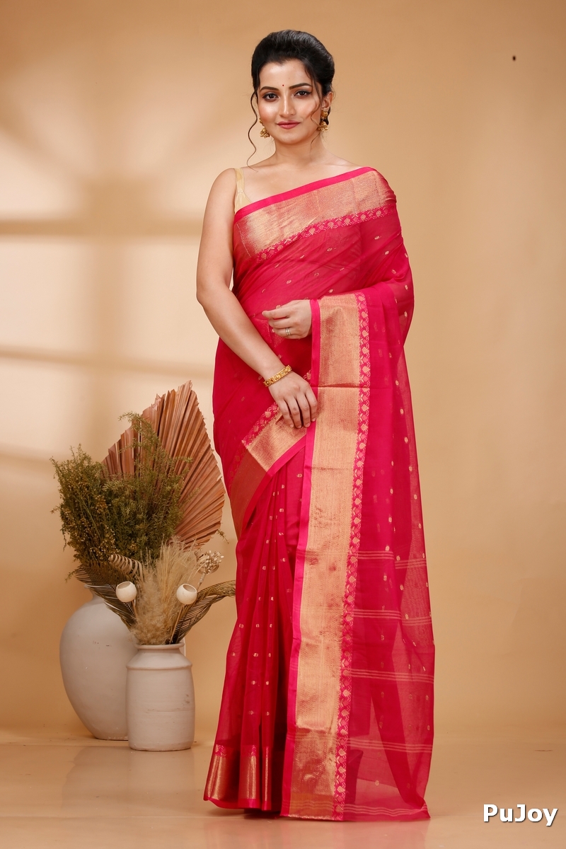 Red Pure Cotton JoriPar Tant Saree (5175)