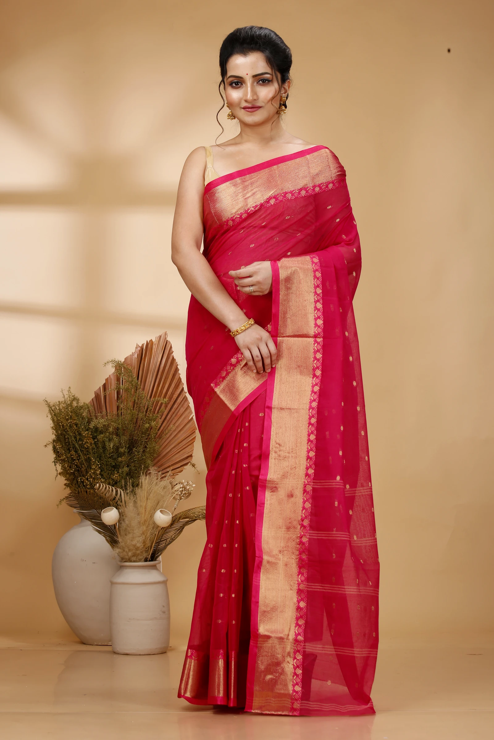 Red Pure Cotton JoriPar Tant Saree (5175)