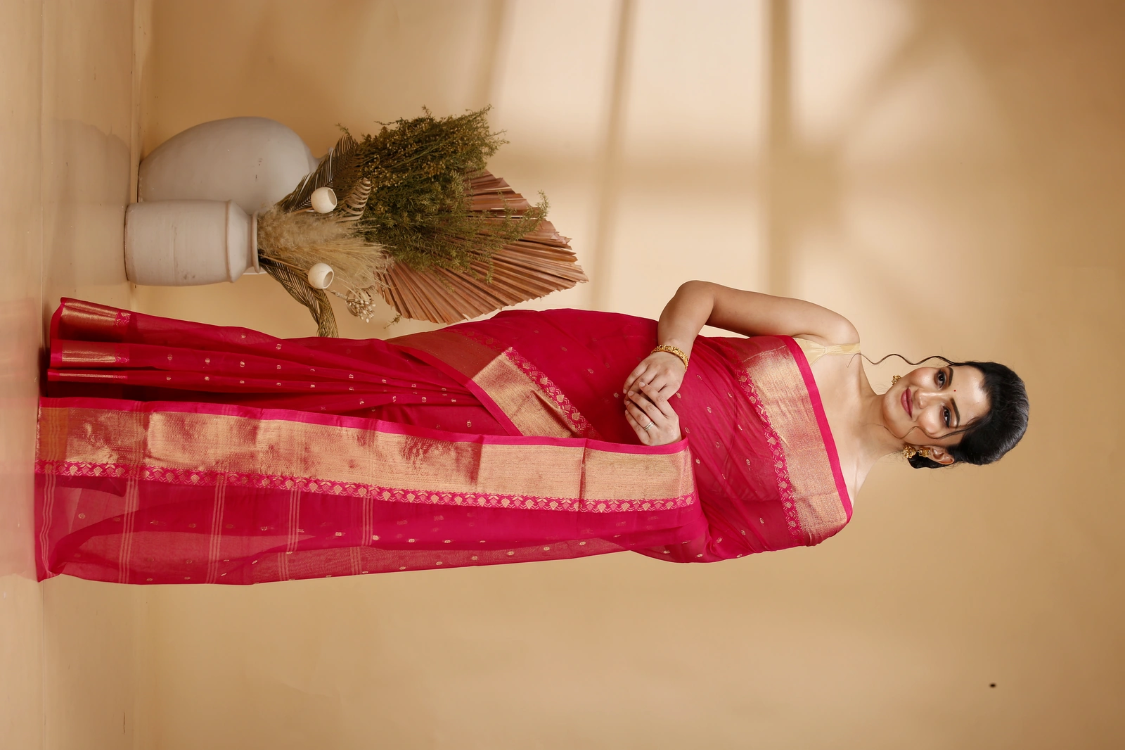 Red Pure Cotton JoriPar Tant Saree (5175)