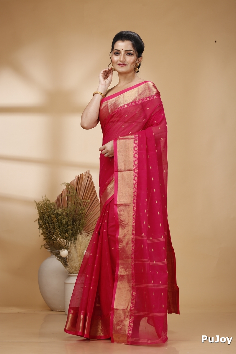 Red Pure Cotton JoriPar Tant Saree (5175)